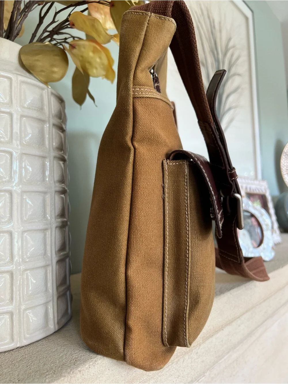 Fossil Expedition Unisex Canvas Leather Utility Crossbody Messenger Bag